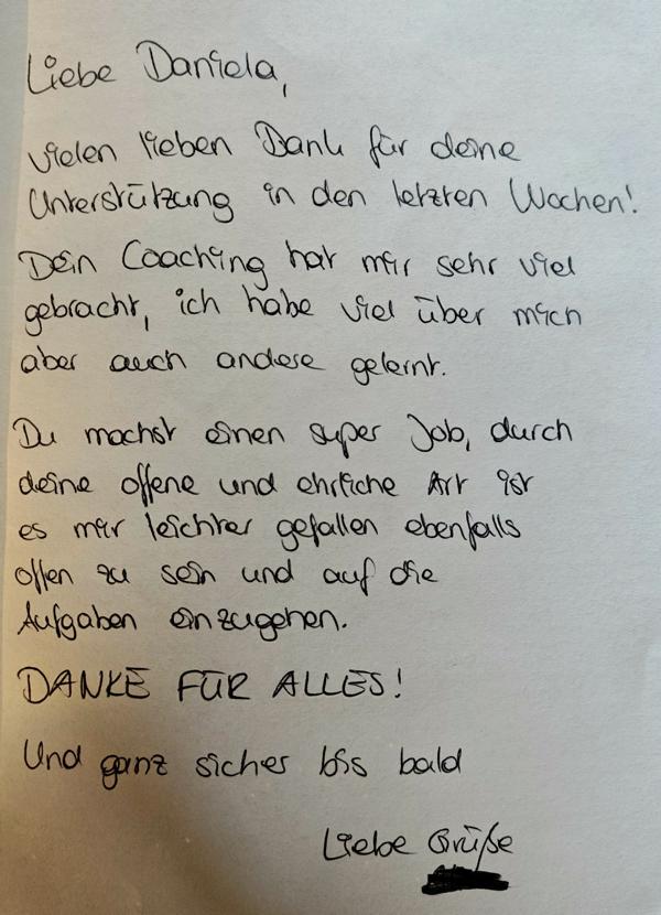 Kundenstimme Karriere Coaching, Personal Coaching, Stärken-Schwächen-Analyse und Stressmanagement mit Daniela Lechler Marketingberatung & Coaching